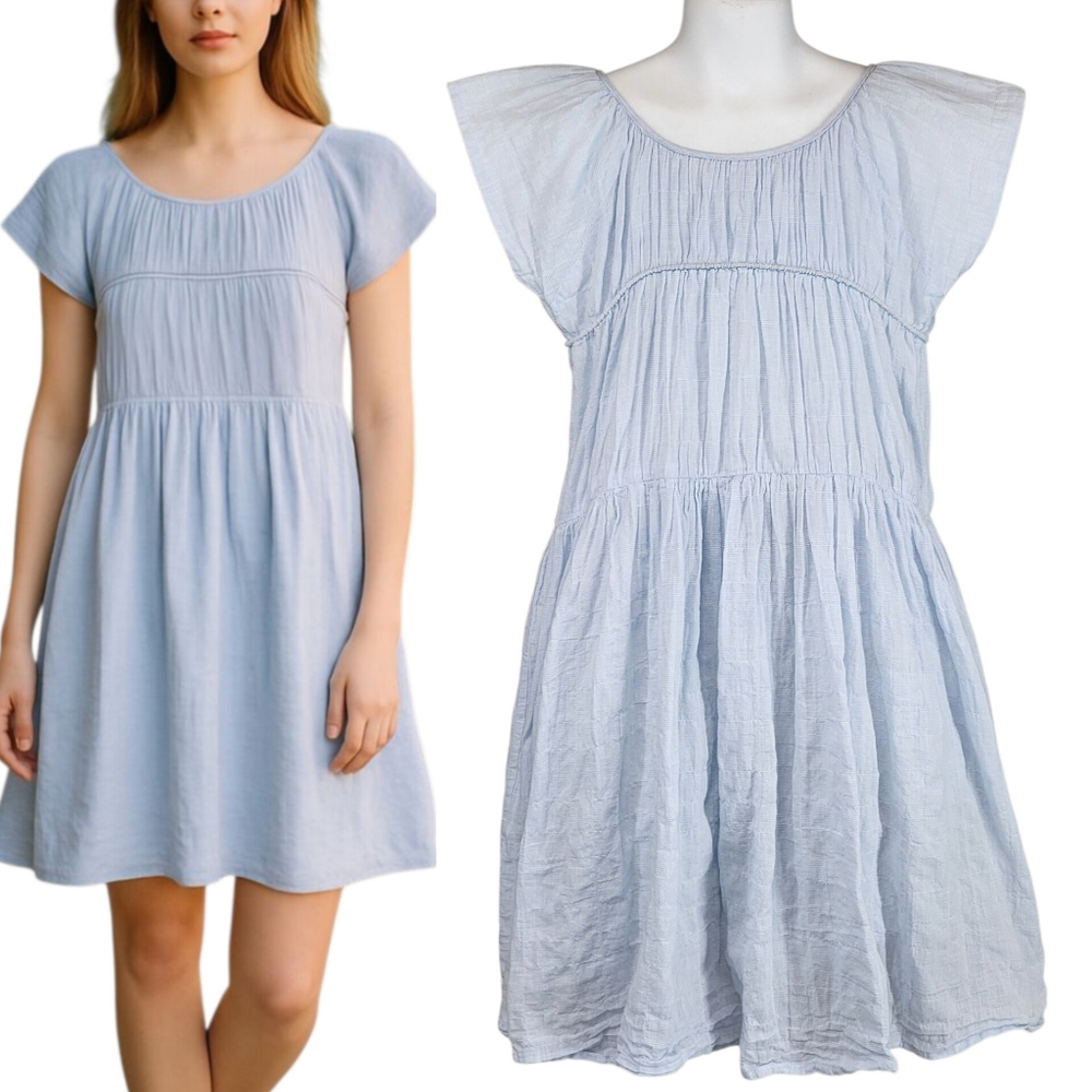 Vignette Light Blue Girl's Midi-Dress Short Sleeves Cottagecore Cotton Size 10